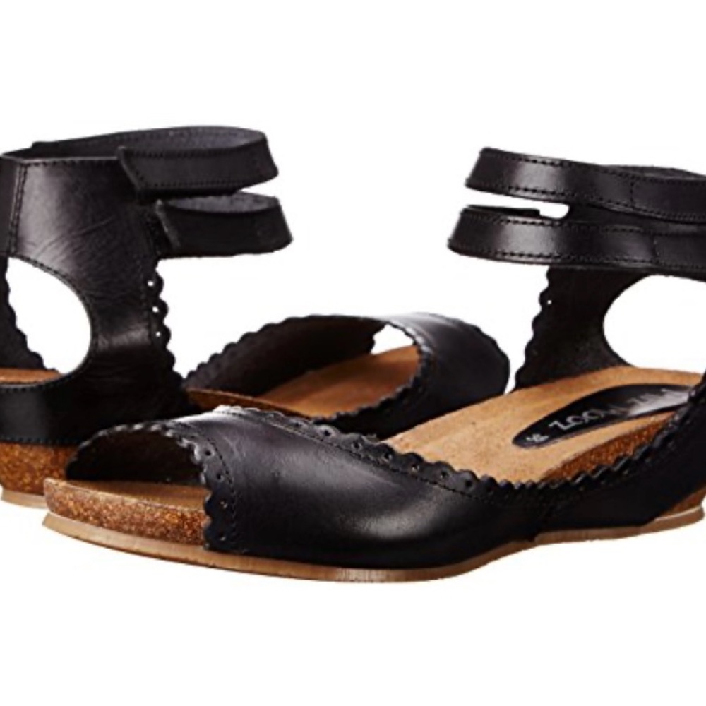 Miz Mooz Black Leather Ankle-Strap Sandals